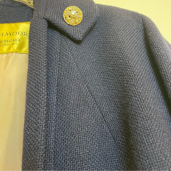 Vintage Rothmoor Coat Navy Blue Wool 40s Union Made A Line Pockets Jewel Accents - Picture 16 of 16